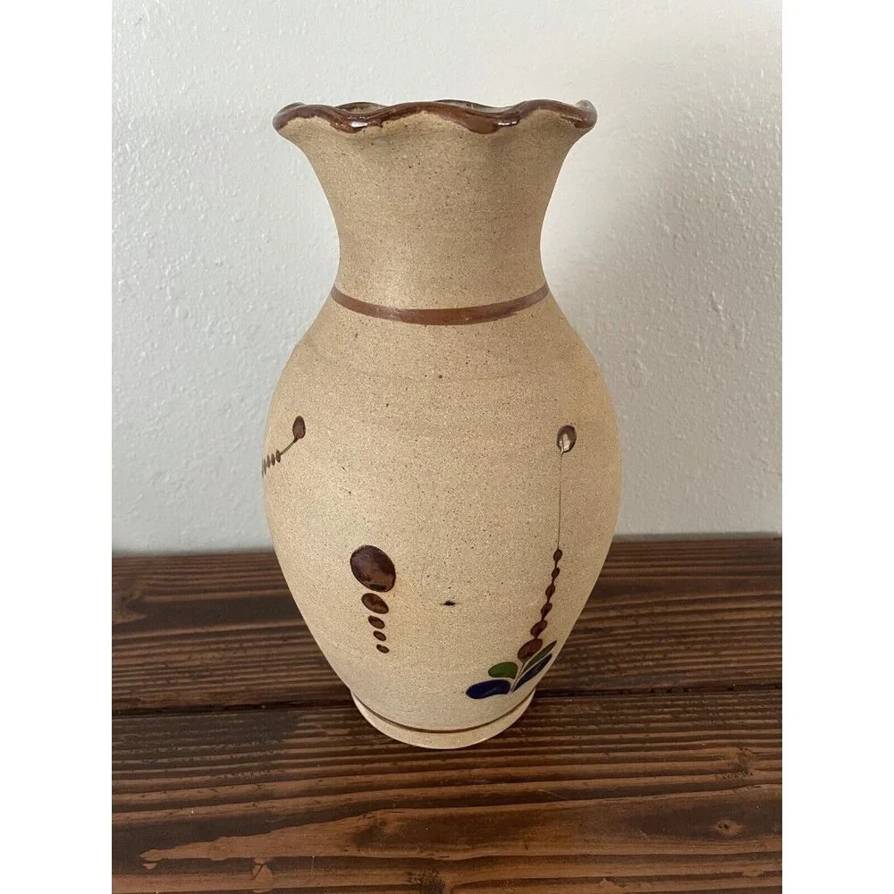 Mexican Tonala Pottery Bird Toucan Floral Vase, 11”